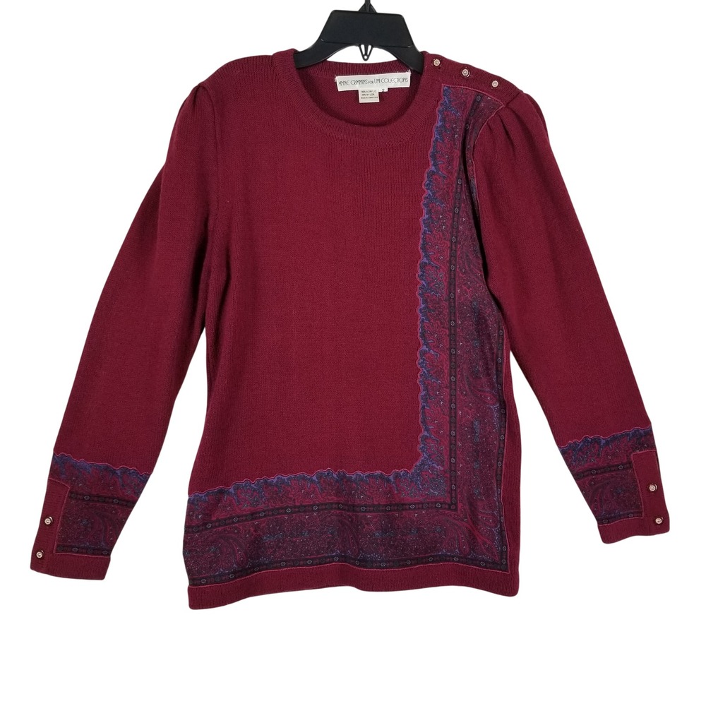 VTG Anne Crimmins Umi Collections Sweater Women S Burgundy Paisley